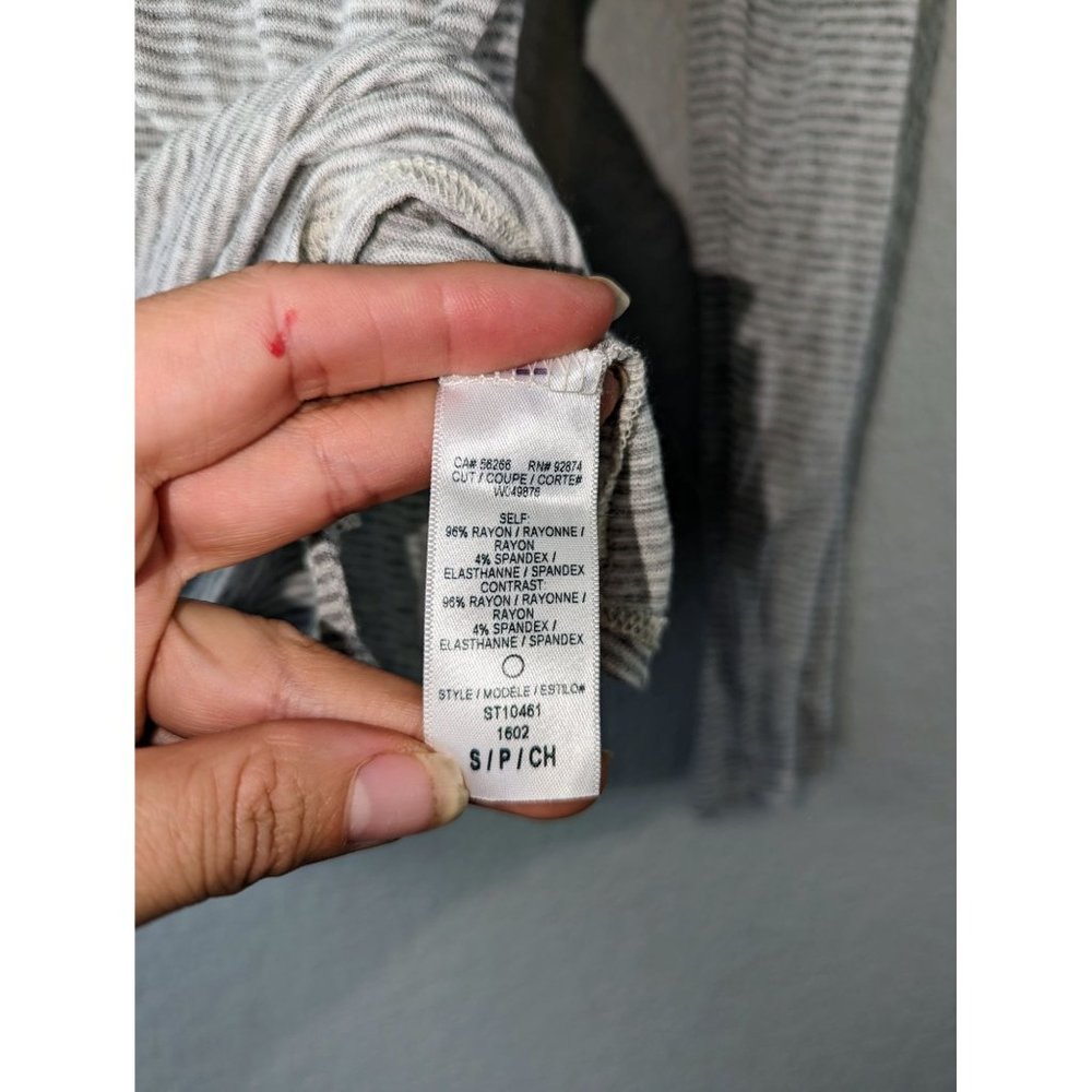 Splendid Small Grey and White Striped Long Sleeve Shirt  with Asymmetrical Trim - Picture 5 of 8